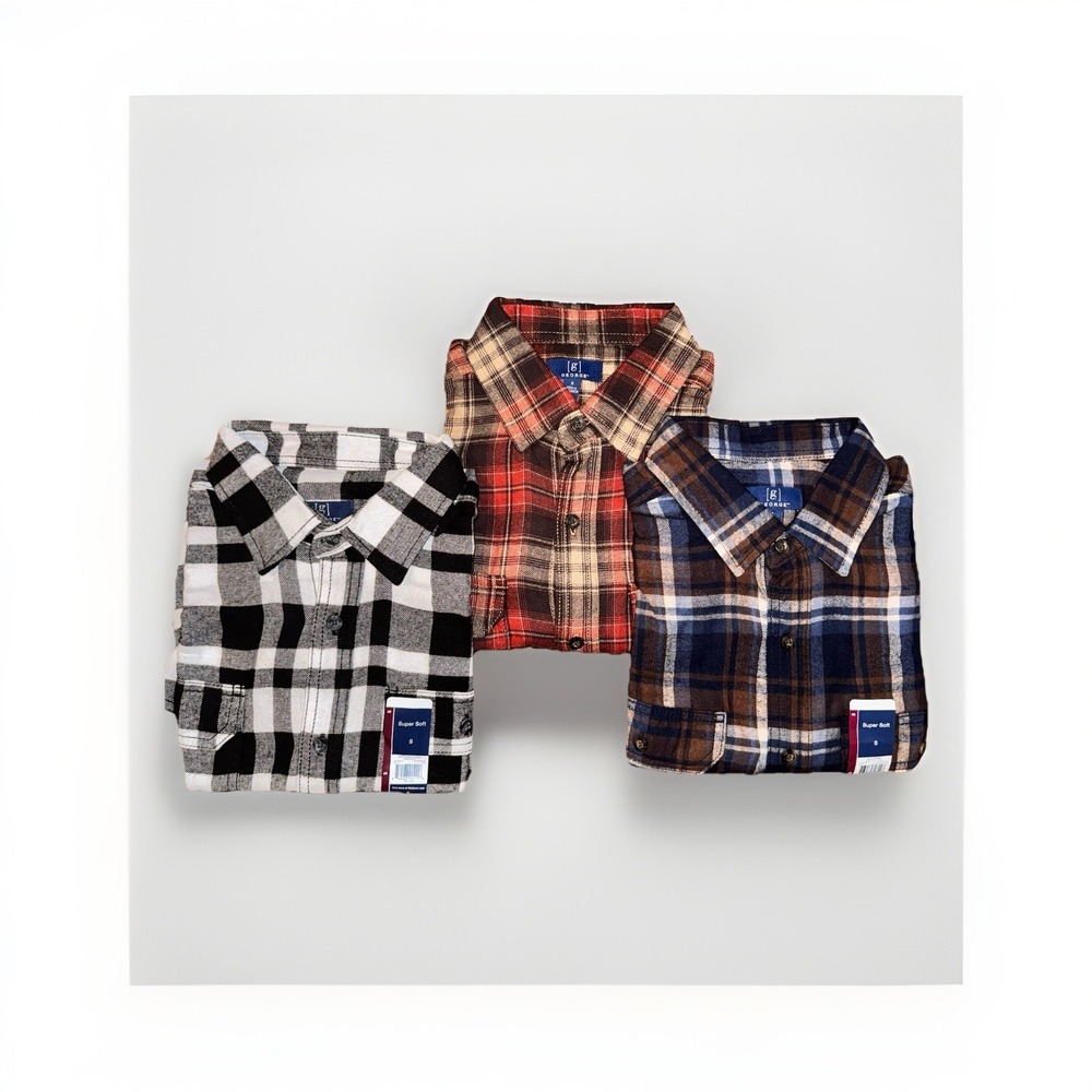 George Men's-Double Pocket-Flannel Shirt-Size Small-Lot Of Three-NWT